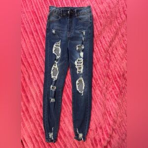 SHEIN Dark Blue Distressed Skinny Jeans